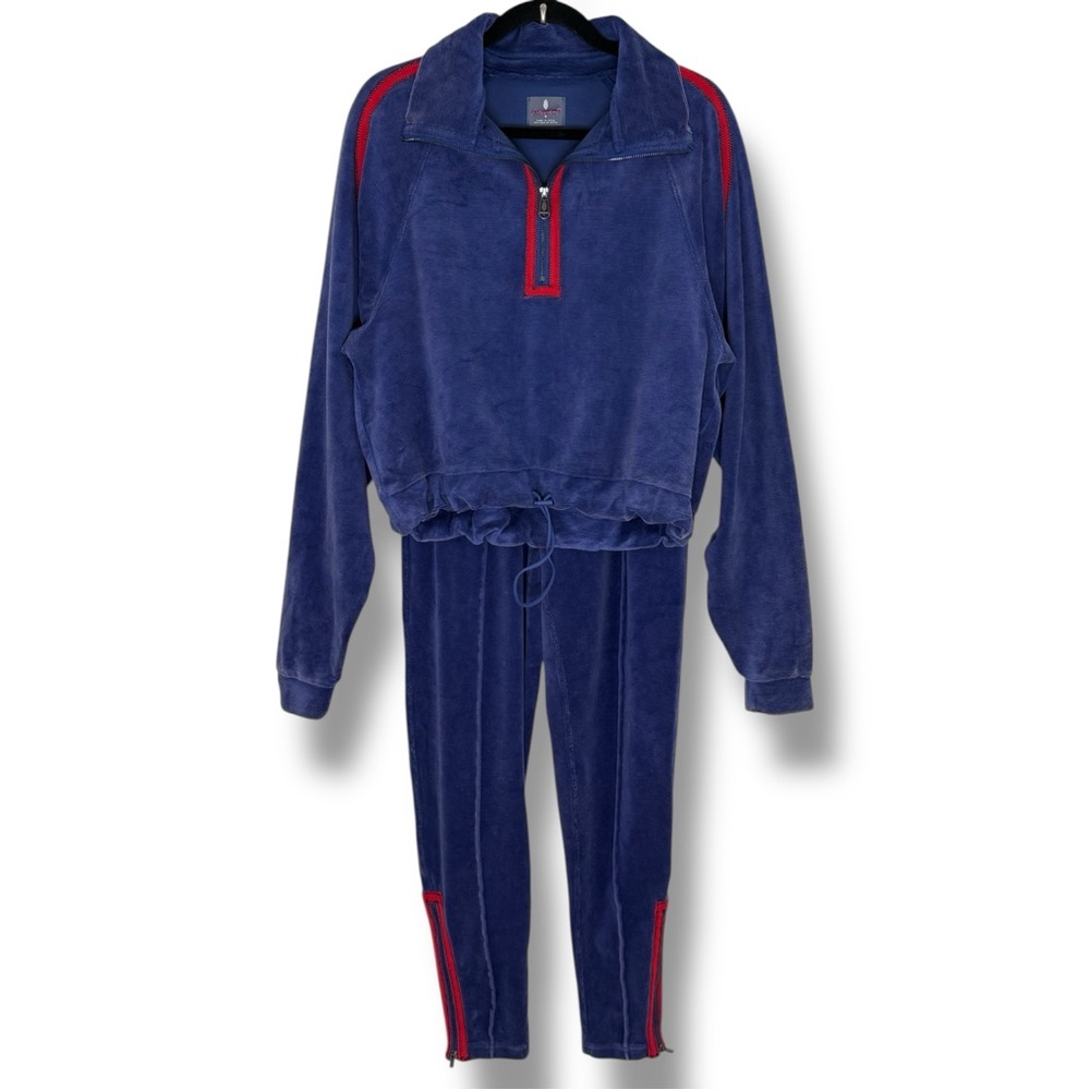 Free People Blue Velour Friday Love Set Sporty Athleisure Size Small